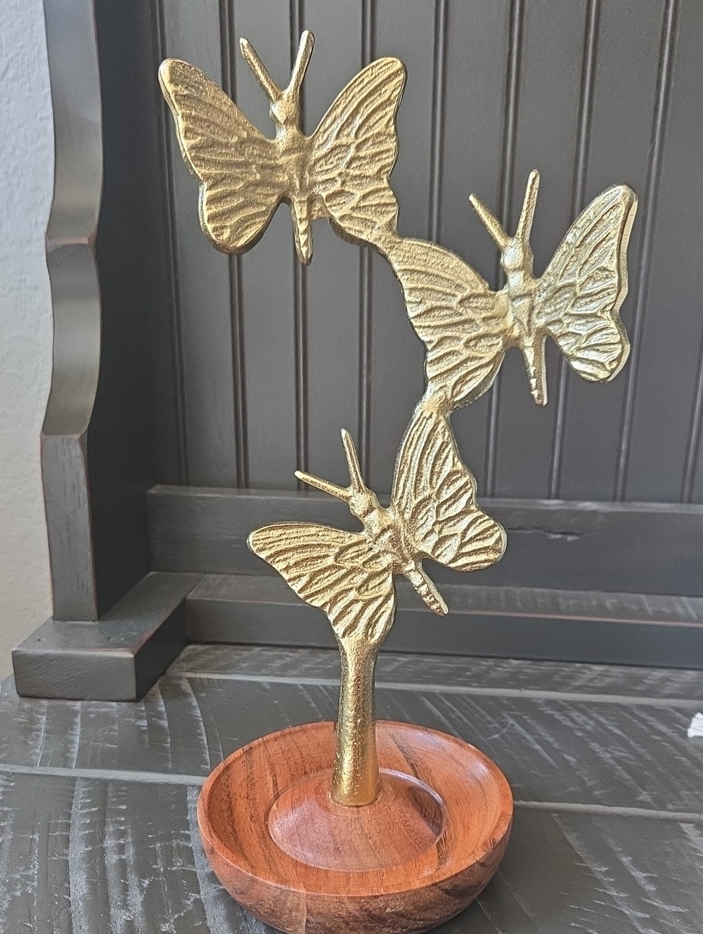Gold Butterfly With Wooden Dish